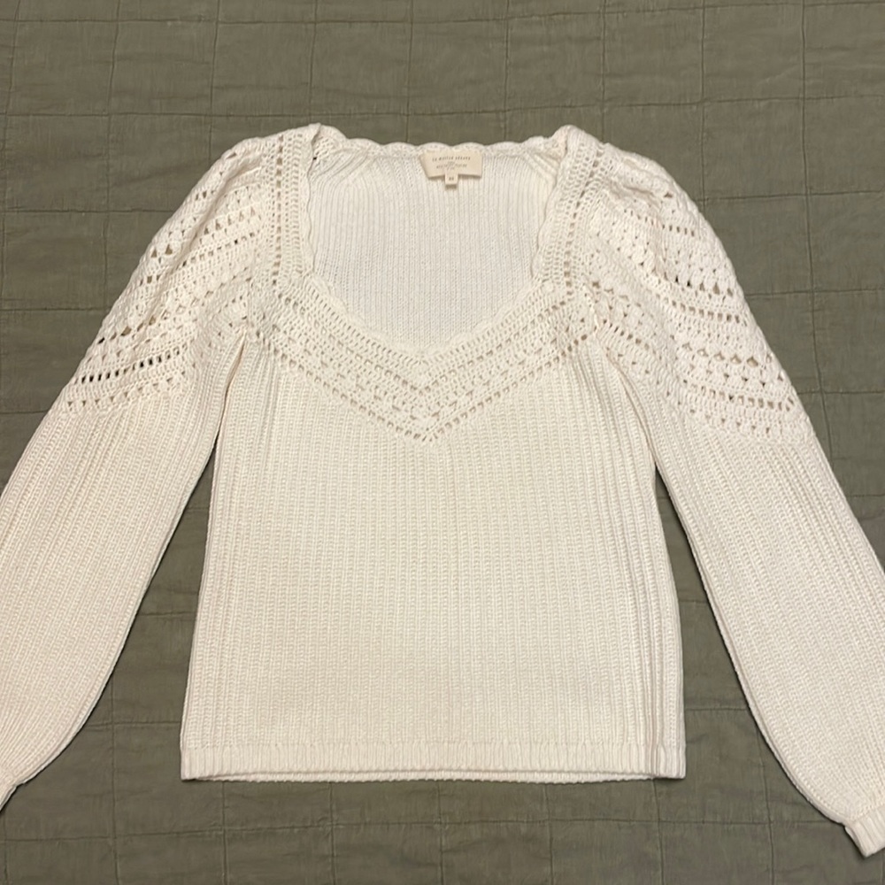 Sézane Scalloped Detail Knit Cream Sweater, XS